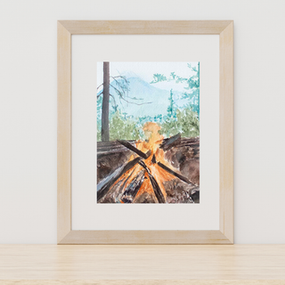 Campfire in the Mountains Landscape 5x7 ORIGINAL Watercolor Art