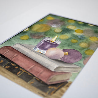 Holiday Book Stack Watercolor Art Print, Book Lovers Art Print