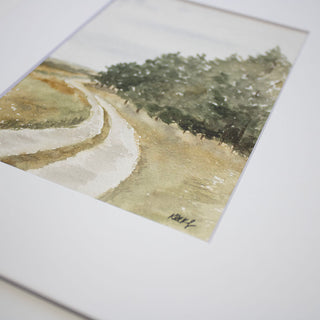 Winding Road Muted Landscape, Original, Hand-painted Watercolor, 5x7