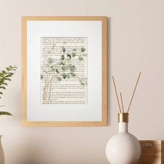 Eucalyptus on Old Book Pages, Original, Hand-Painted Watercolor, 5x7