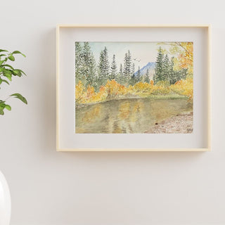 Fall Lake Original, Hand-Painted Watercolor Landscape, 5x7