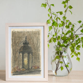 Fall Lantern on Dictionary Pages Watercolor Art Print PRE-ORDER
