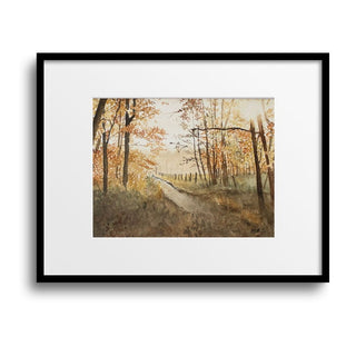 Autumn Path Through Trees, Bright Sunlight, Original, Hand-painted Watercolor, 5x7