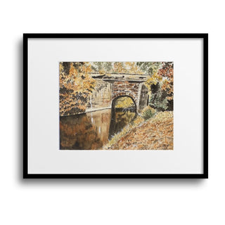 Autumn Bridge Landscape Original, Hand-Painted Watercolor