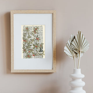 Holly on Dictionary Watercolor Art Print, Holiday Art