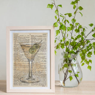 Martini on Dictionary page Watercolor Art PRINT, 4x6