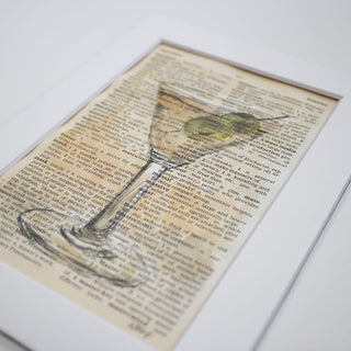 Martini on Dictionary Pages, Original, Hand-Painted Watercolor, 4x6