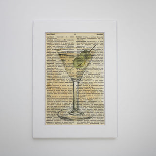 Martini on Dictionary page Watercolor Art PRINT, 4x6