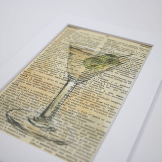 Martini on Dictionary page Watercolor Art PRINT, 4x6