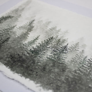 Moody, Foggy Pine Tree Watercolor Landscape, Original, Hand-Painted Watercolor