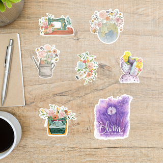 Florals Growing out of Objects Vinyl Laminated Stickers