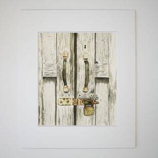 Old Barn Door Rusted Lock Watercolor Art Print