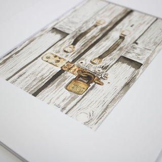 Old Barn Door with Rusted Lock Hand-Painted Original Watercolor, 5x7