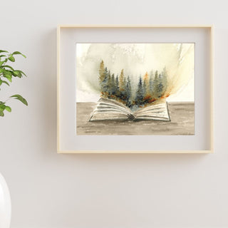 Open Book Loose Landscape Trees ORIGINAL Hand-Painted Watercolor Art, 5x7