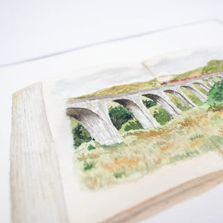 Open Book Train Landscape 8x10 ORIGINAL Watercolor