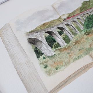 Open Book Train Landscape 8x10 ORIGINAL Watercolor