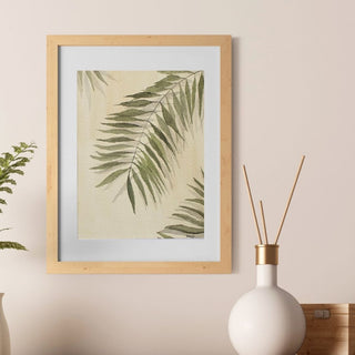 Palm Leaves with Shadows on Yellow Background, Original, Hand-Painted Watercolor, 5x7