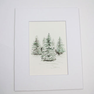 Pine Trees in Snow Hand-Painted to Order ORIGINAL Watercolor Paintings