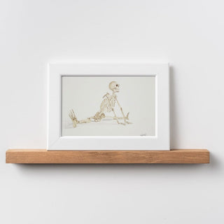 Skeleton Stretching, Original Hand-Painted Watercolor, 5x7
