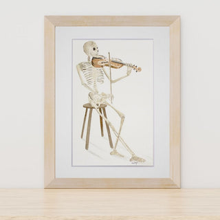 Skeleton Violinist, Original, Hand-Painted Watercolor Painting, Halloween Art 5x7