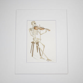 Skeleton Violinist, Original, Hand-Painted Watercolor Painting, Halloween Art 5x7