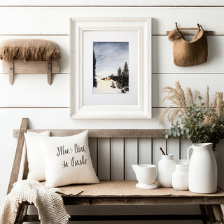 Snowy Night Cabin Glow Watercolor Art Print, Holiday Art Prints