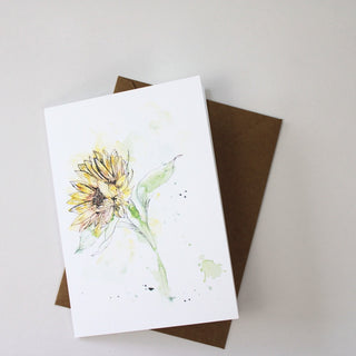 Sunflower Greeting Card, Watercolor Ink and wash sunflower design