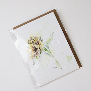 Sunflower Greeting Card, Watercolor Ink and wash sunflower design