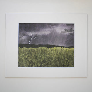 Thunderstorm Lightning Grassy Field Watercolor Art Print