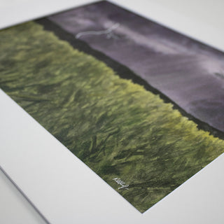 Dark Thunderstorm Field with Lightning, Hand-painted Watercolor Landscape, 9x12