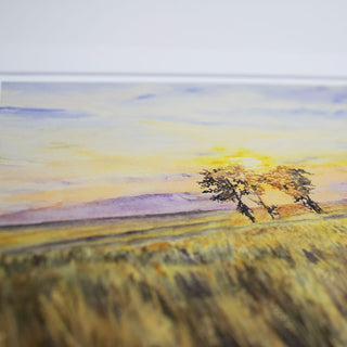 Sunset Watercolor Prairie with Trees Fine Art Print, Giclee Prints