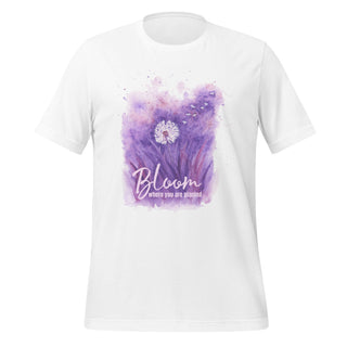 Purple Dandelion Watercolor "Bloom Where You are Planted" Unisex T-shirt