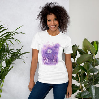 Purple Dandelion Watercolor "Bloom Where You are Planted" Unisex T-shirt