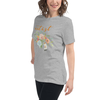 "I am an Artist" Women's Relaxed T-Shirt featuring watercolor florals and paint tube