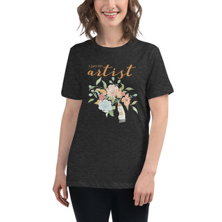 "I am an Artist" Women's Relaxed T-Shirt featuring watercolor florals and paint tube