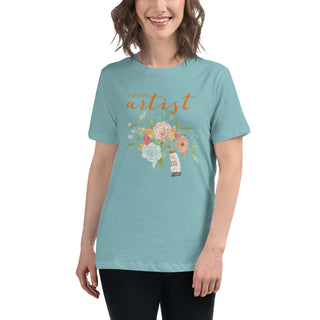 "I am an Artist" Women's Relaxed T-Shirt featuring watercolor florals and paint tube