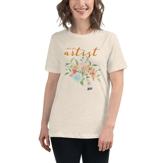 "I am an Artist" Women's Relaxed T-Shirt featuring watercolor florals and paint tube