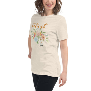 "I am an Artist" Women's Relaxed T-Shirt featuring watercolor florals and paint tube