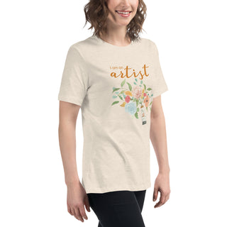 "I am an Artist" Women's Relaxed T-Shirt featuring watercolor florals and paint tube