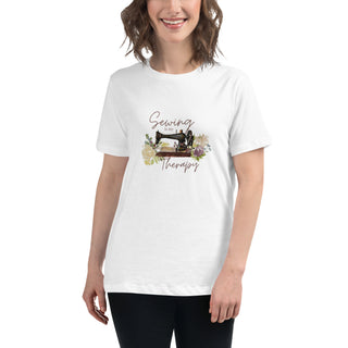 "Sewing is my Therapy" Antique Sewing Machine Watercolor Design Women's Relaxed T-Shirt