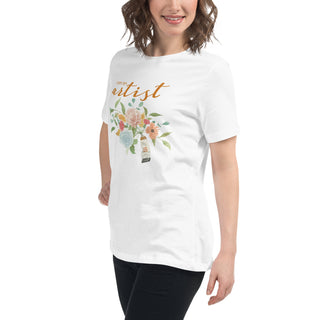 "I am an Artist" Women's Relaxed T-Shirt featuring watercolor florals and paint tube