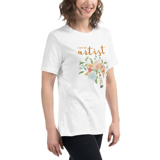 "I am an Artist" Women's Relaxed T-Shirt featuring watercolor florals and paint tube