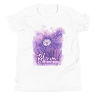 Purple Dandelion "Bloom Where You are Planted" Youth Short Sleeve T-Shirt