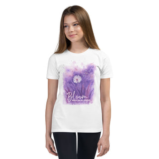 Purple Dandelion "Bloom Where You are Planted" Youth Short Sleeve T-Shirt