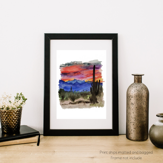 Bright Colors Desert Sunset Watercolor Giclee Art Print