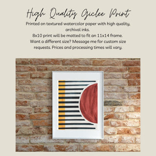 Mid-Century Modern Giclee Watercolor Art Print Collection - Large Semi-Circle, Stripes.