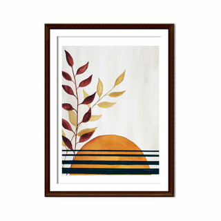 Mid-Century Modern Giclee Watercolor Art Print featuring leaves, semi-circle and stripes