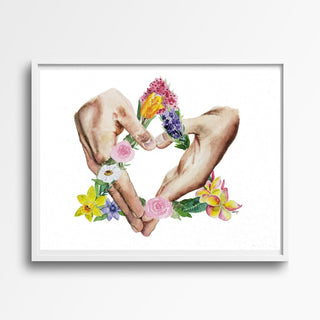 Adoption Symbol Heart Hands Intertwined with Flower Triangle Giclee Watercolor Art Print